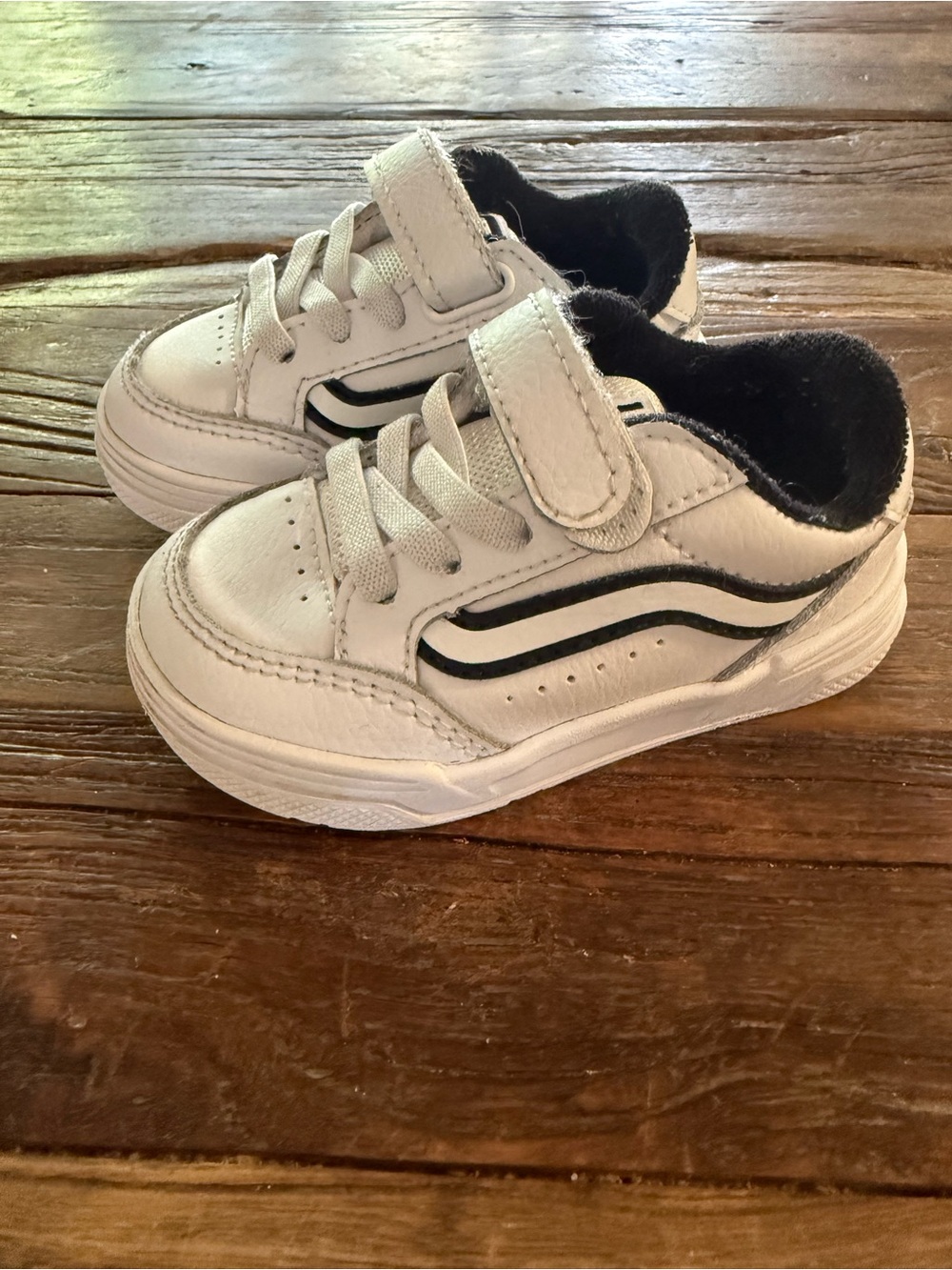 Vans Kids Hylane White and Black Athletic Sneakers - Velcro Strap